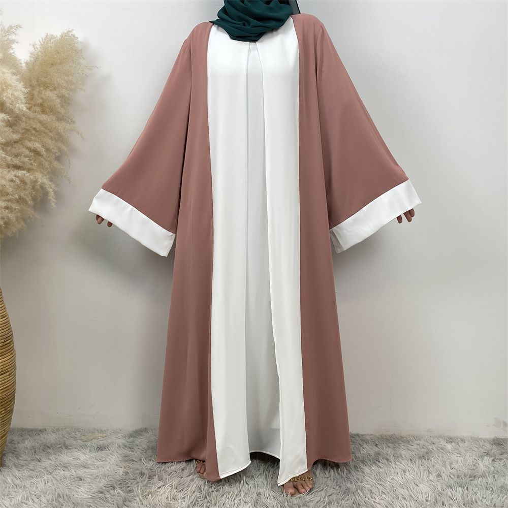 Fashionable Muslim abaya cardigan Dubai Turkish Islamic women's women's dress patchwork Fake two-piece dress