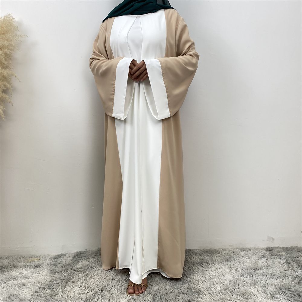 Fashionable Muslim abaya cardigan Dubai Turkish Islamic women's women's dress patchwork Fake two-piece dress