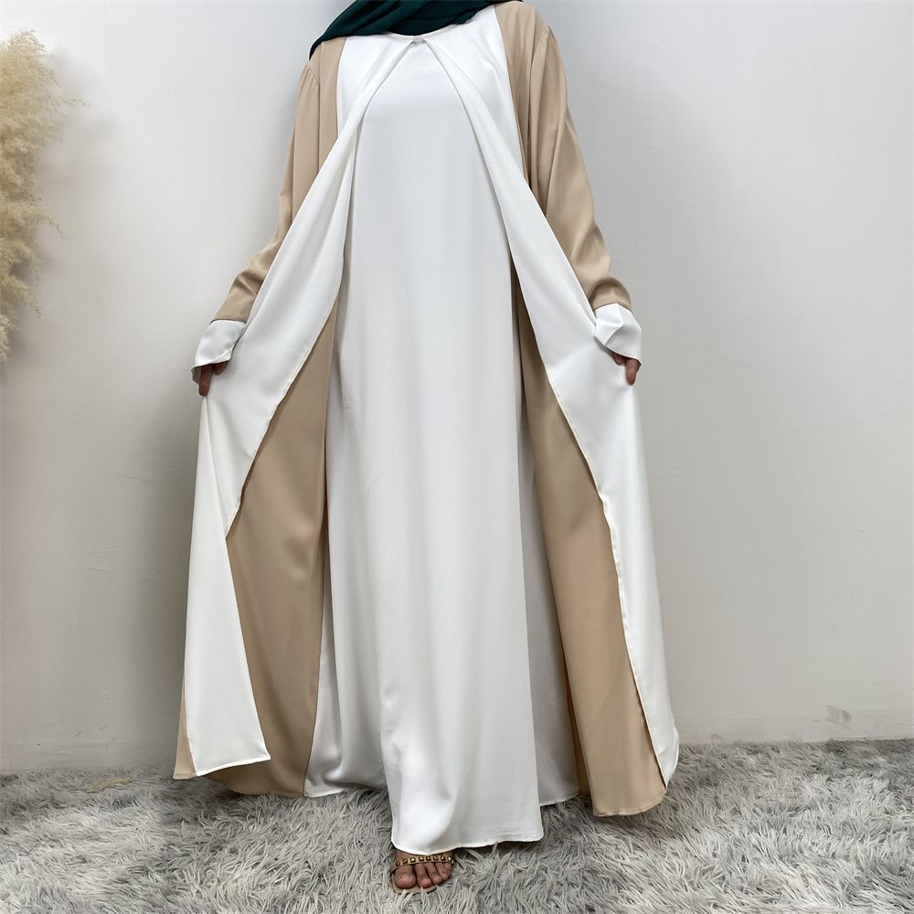 Fashionable Muslim abaya cardigan Dubai Turkish Islamic women's women's dress patchwork Fake two-piece dress