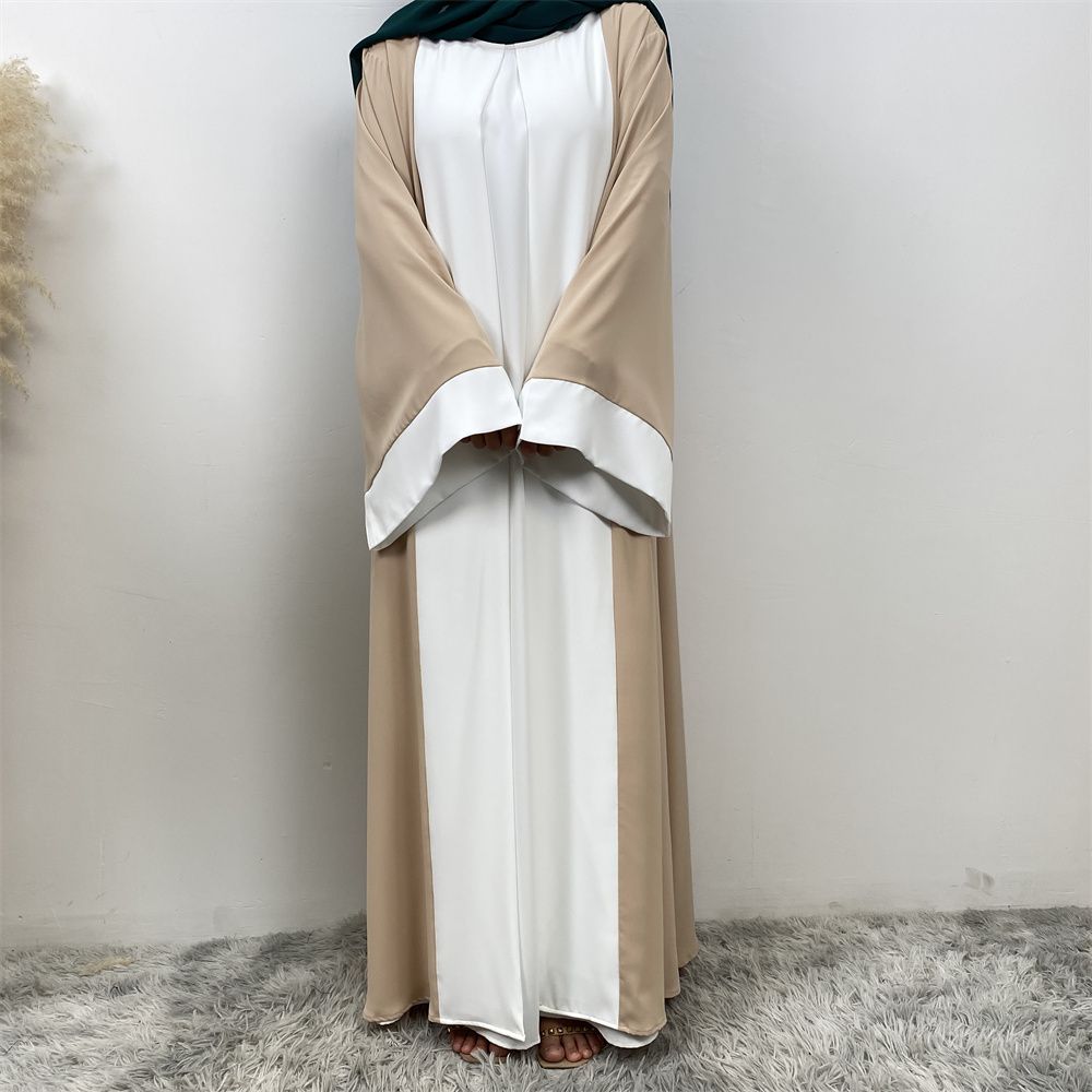 Fashionable Muslim abaya cardigan Dubai Turkish Islamic women's women's dress patchwork Fake two-piece dress