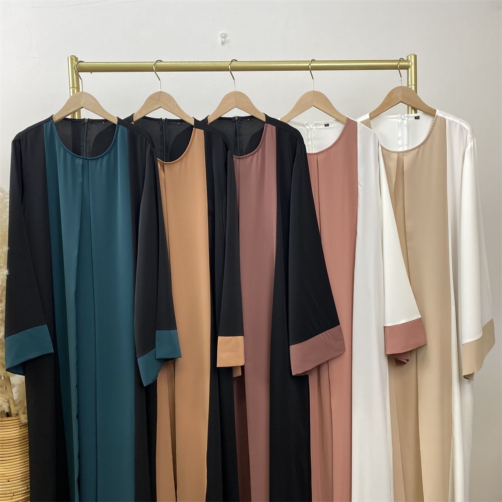 Fashionable Muslim abaya cardigan Dubai Turkish Islamic women's women's dress patchwork Fake two-piece dress