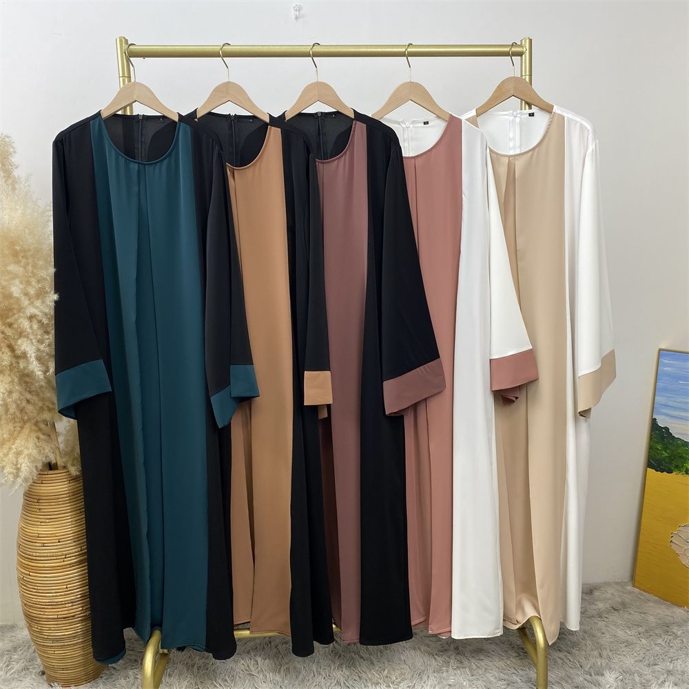 Fashionable Muslim abaya cardigan Dubai Turkish Islamic women's women's dress patchwork Fake two-piece dress