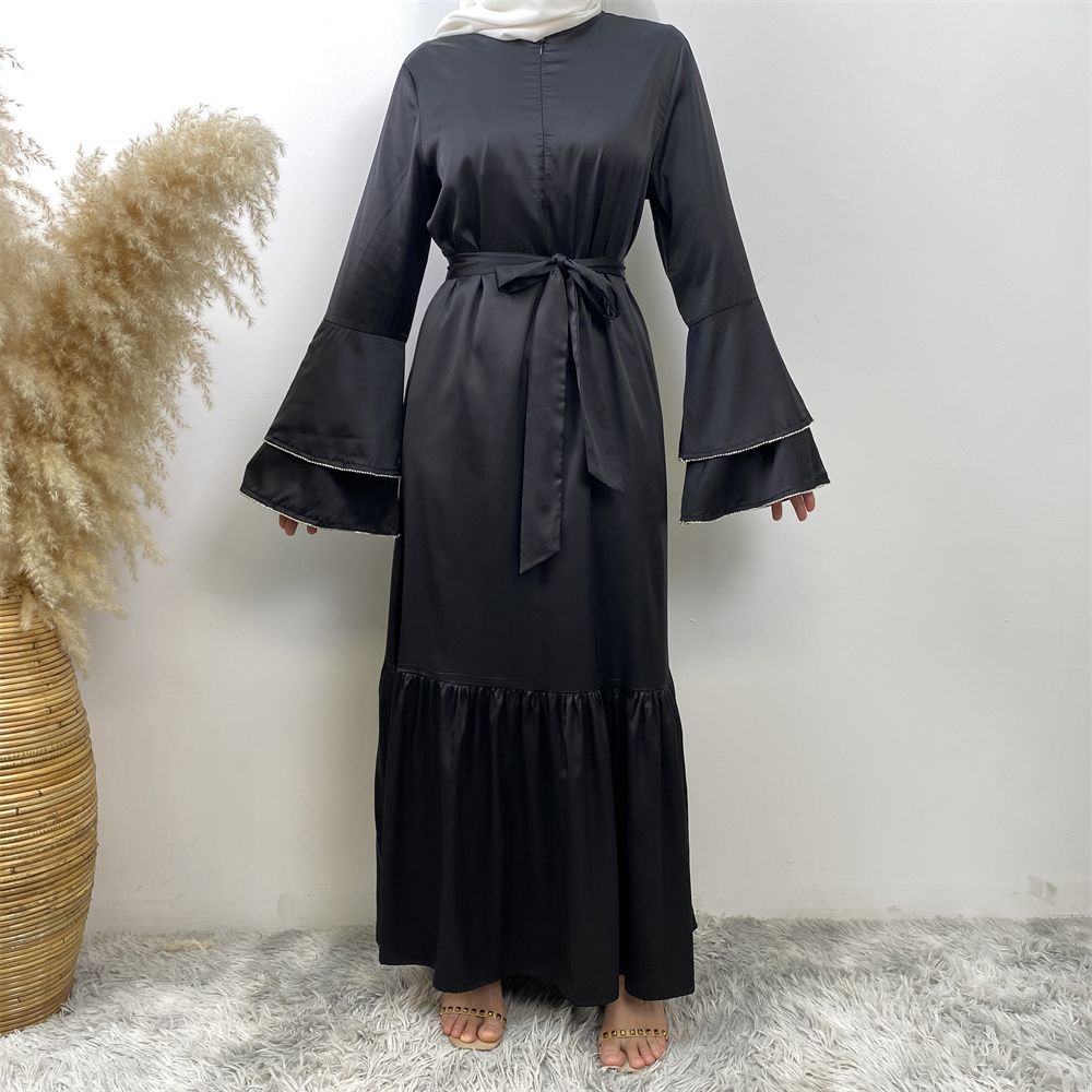 Middle Eastern fashion petal-sleeved women's dress, Arab, African and Turkish patchwork Middle Eastern Muslim tinted dress