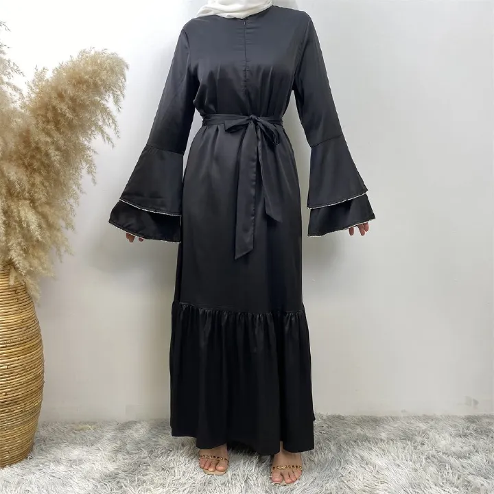 Middle Eastern fashion petal-sleeved women's dress, Arab, African and Turkish patchwork Middle Eastern Muslim tinted dress