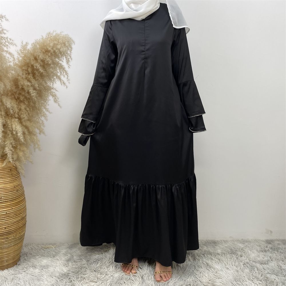 Middle Eastern fashion petal-sleeved women's dress, Arab, African and Turkish patchwork Middle Eastern Muslim tinted dress