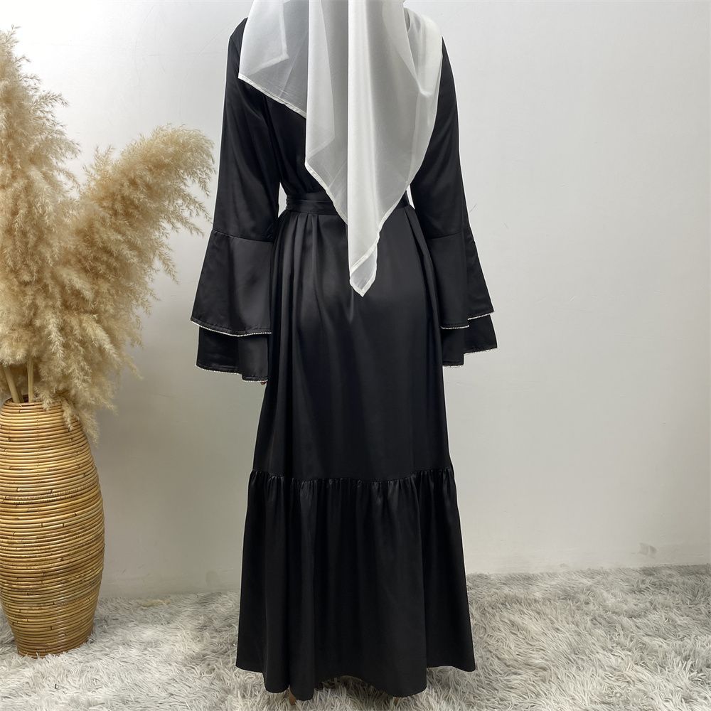 Middle Eastern fashion petal-sleeved women's dress, Arab, African and Turkish patchwork Middle Eastern Muslim tinted dress