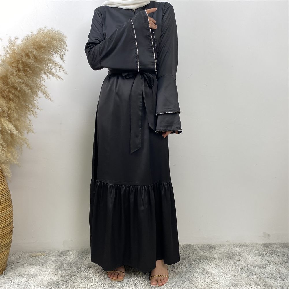 Middle Eastern fashion petal-sleeved women's dress, Arab, African and Turkish patchwork Middle Eastern Muslim tinted dress