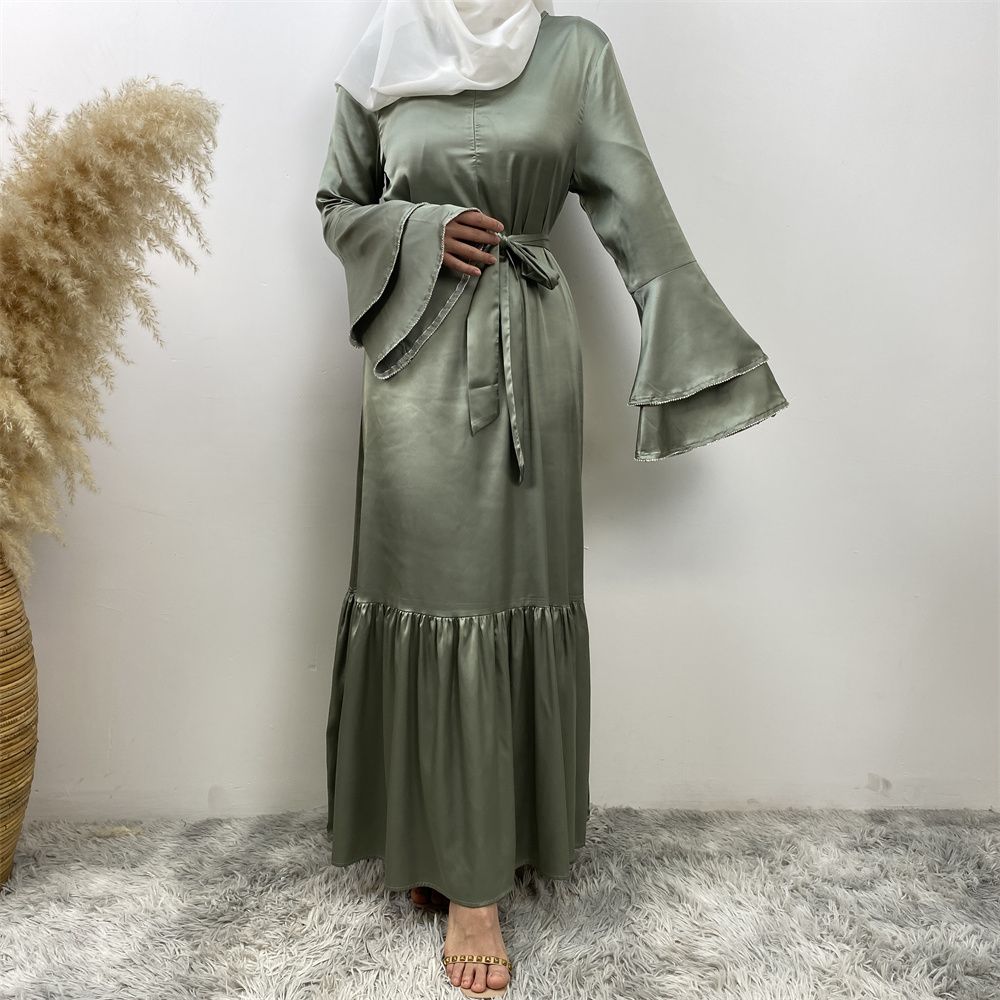 Middle Eastern fashion petal-sleeved women's dress, Arab, African and Turkish patchwork Middle Eastern Muslim tinted dress