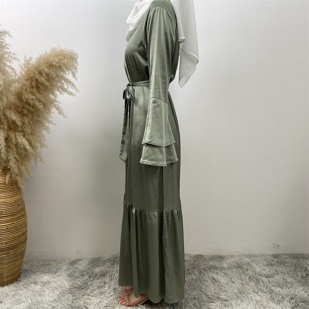 Middle Eastern fashion petal-sleeved women's dress, Arab, African and Turkish patchwork Middle Eastern Muslim tinted dress