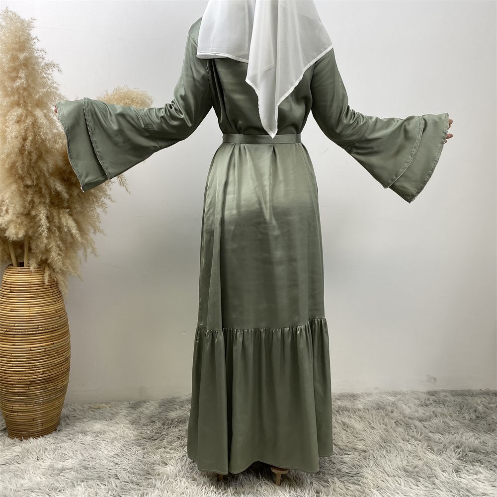 Middle Eastern fashion petal-sleeved women's dress, Arab, African and Turkish patchwork Middle Eastern Muslim tinted dress