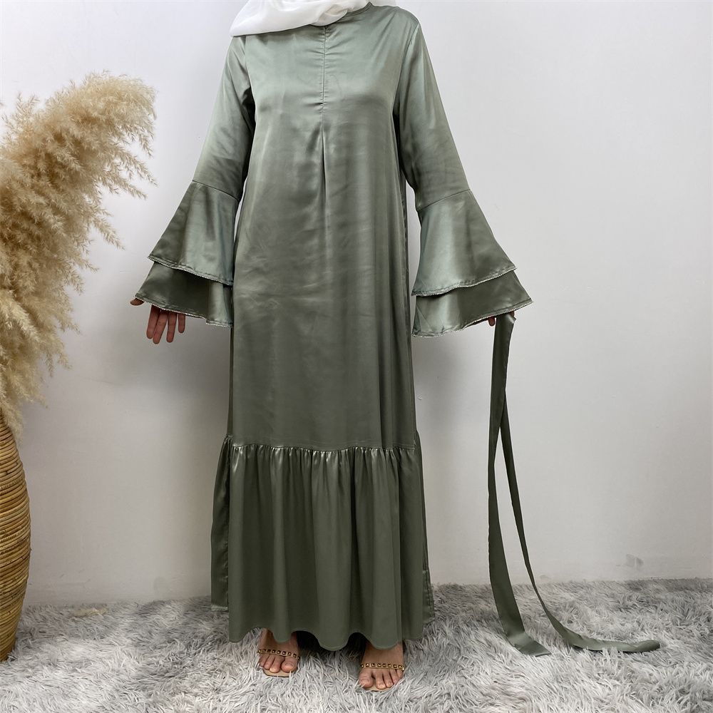 Middle Eastern fashion petal-sleeved women's dress, Arab, African and Turkish patchwork Middle Eastern Muslim tinted dress