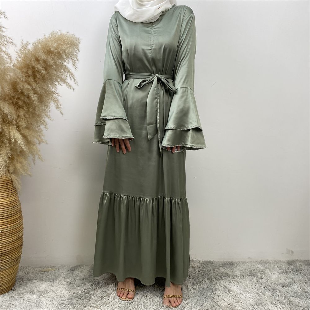 Middle Eastern fashion petal-sleeved women's dress, Arab, African and Turkish patchwork Middle Eastern Muslim tinted dress