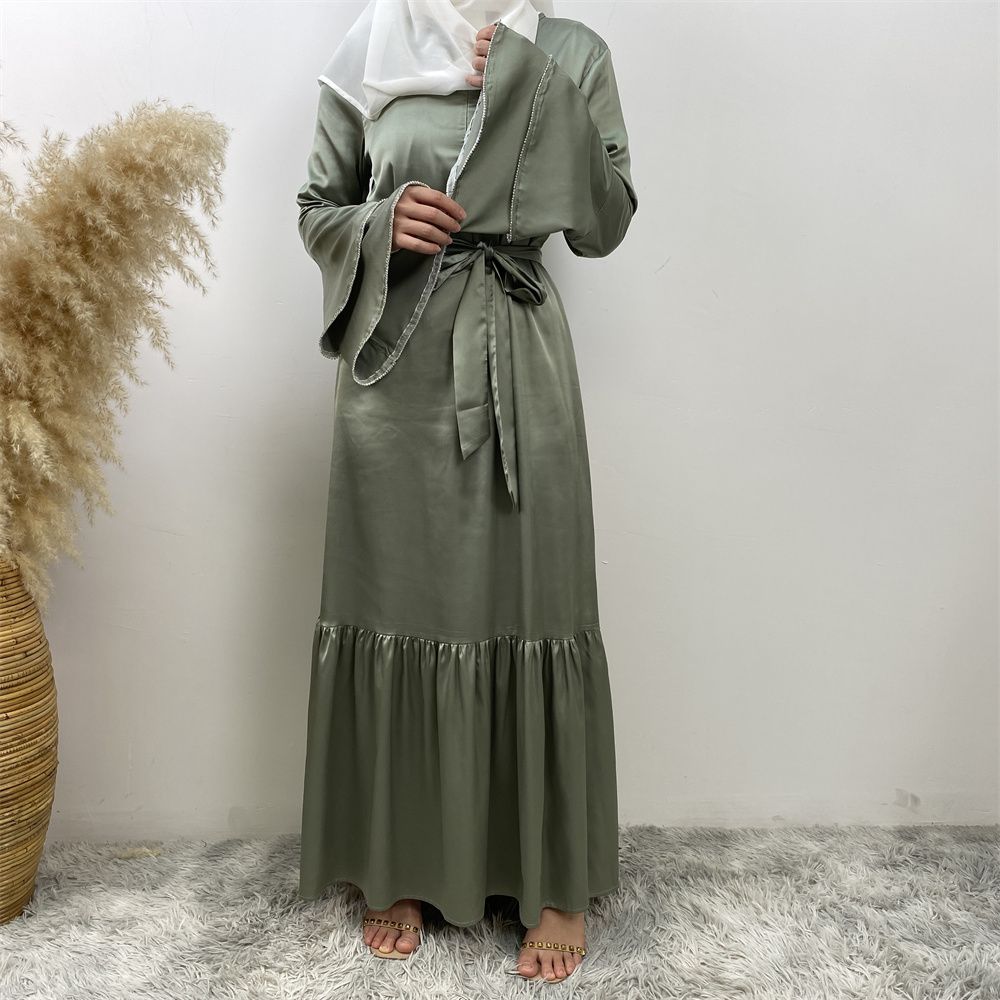 Middle Eastern fashion petal-sleeved women's dress, Arab, African and Turkish patchwork Middle Eastern Muslim tinted dress