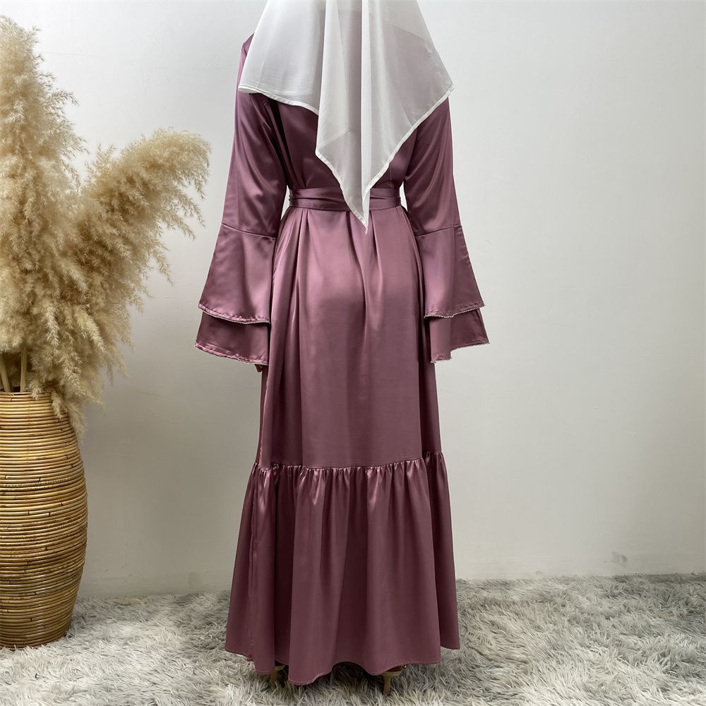 Middle Eastern fashion petal-sleeved women's dress, Arab, African and Turkish patchwork Middle Eastern Muslim tinted dress