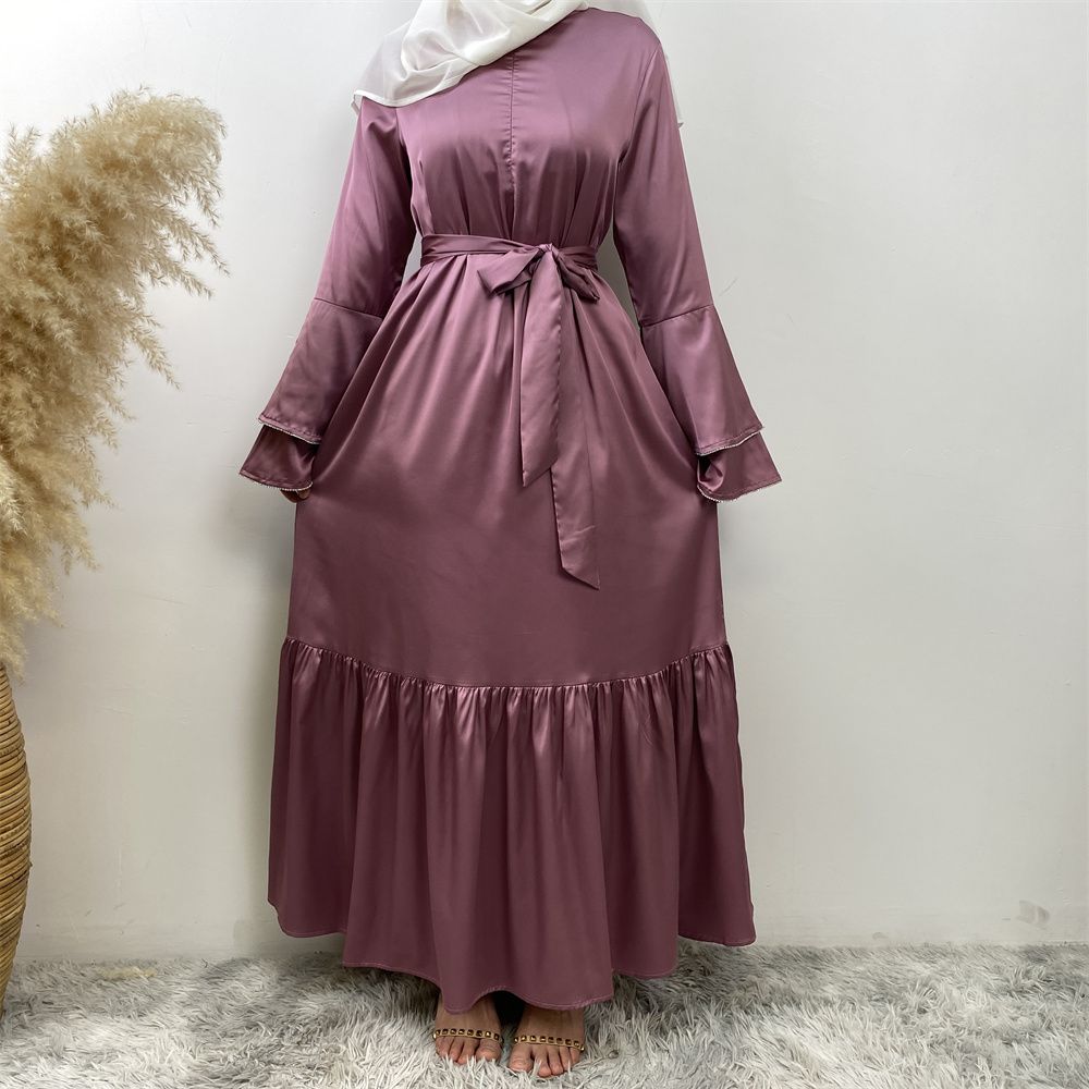 Middle Eastern fashion petal-sleeved women's dress, Arab, African and Turkish patchwork Middle Eastern Muslim tinted dress