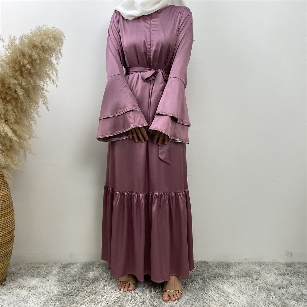 Middle Eastern fashion petal-sleeved women's dress, Arab, African and Turkish patchwork Middle Eastern Muslim tinted dress