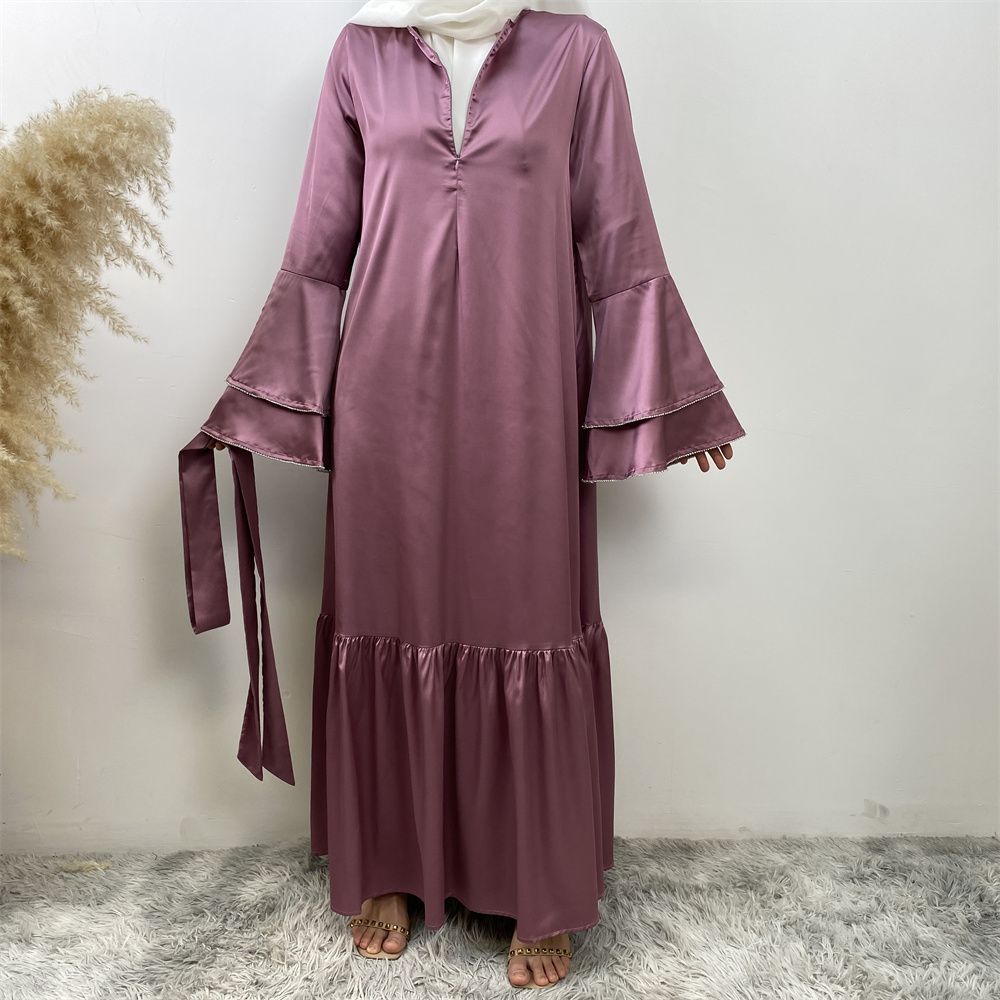 Middle Eastern fashion petal-sleeved women's dress, Arab, African and Turkish patchwork Middle Eastern Muslim tinted dress