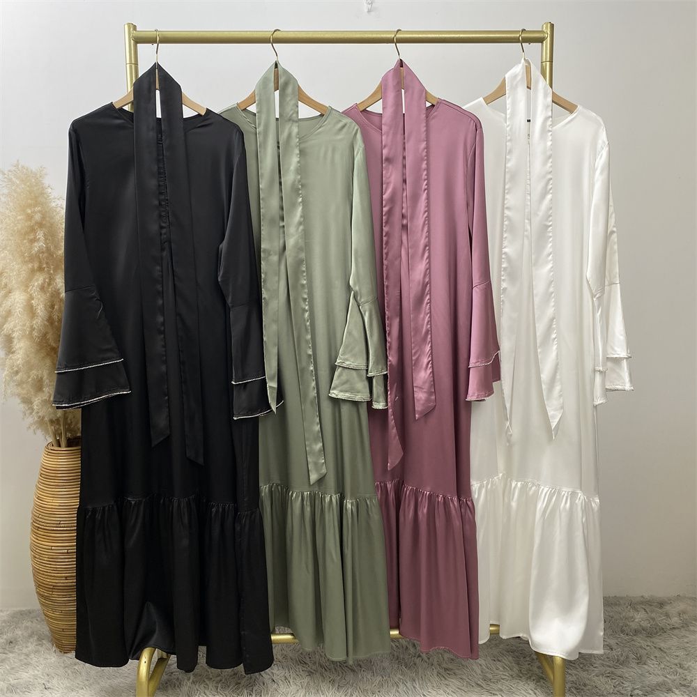 Middle Eastern fashion petal-sleeved women's dress, Arab, African and Turkish patchwork Middle Eastern Muslim tinted dress