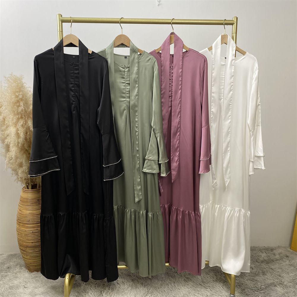 Middle Eastern fashion petal-sleeved women's dress, Arab, African and Turkish patchwork Middle Eastern Muslim tinted dress