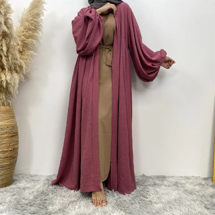 Middle Eastern Muslim, African Morocco, Dubai elastic cuff dress, fashionable women's dress, middle ruffled strap pocket cardigan long dress