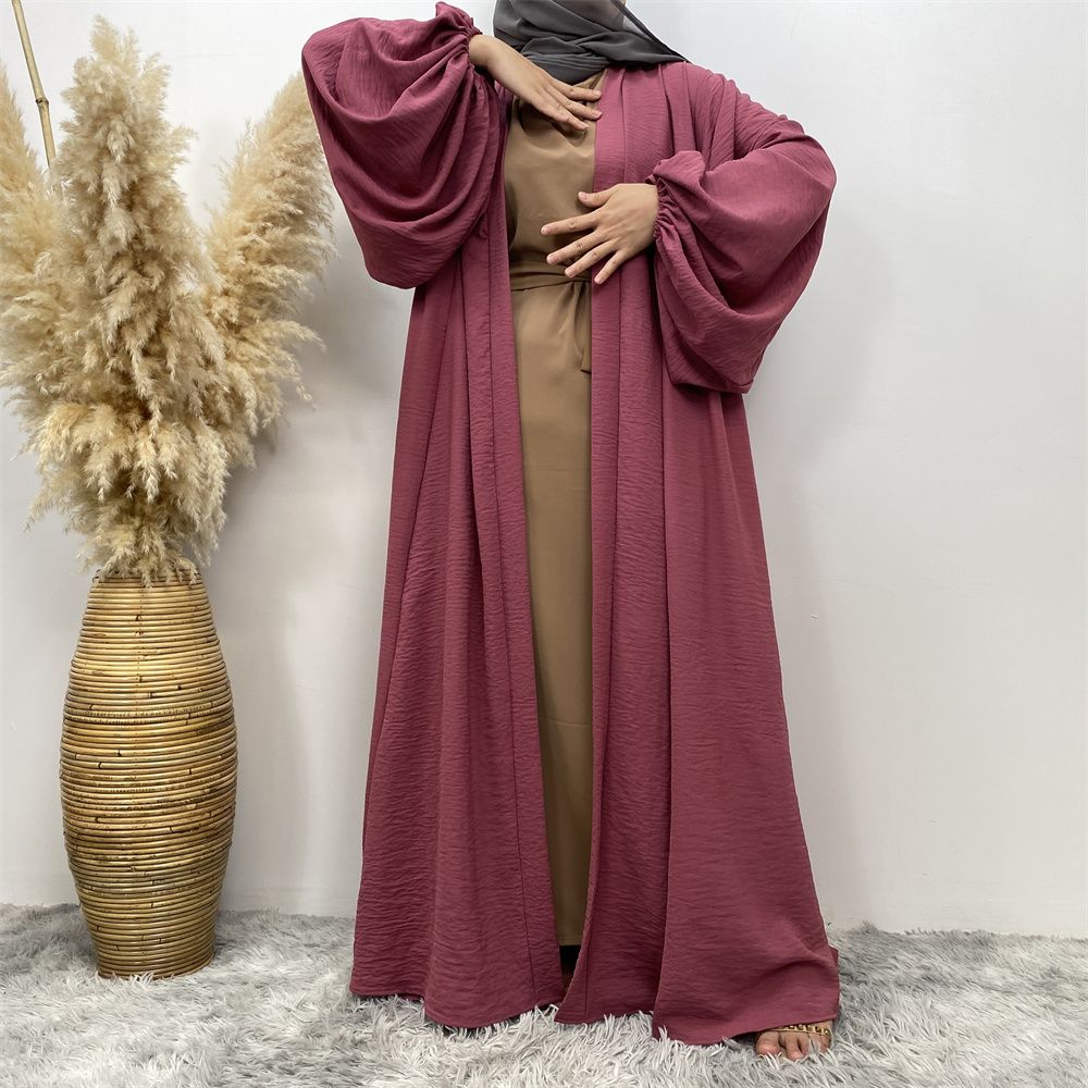 Middle Eastern Muslim, African Morocco, Dubai elastic cuff dress, fashionable women's dress, middle ruffled strap pocket cardigan long dress