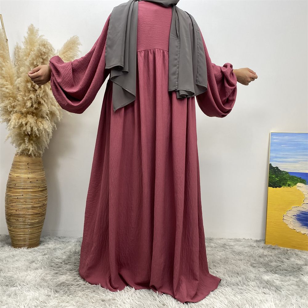Middle Eastern Muslim, African Morocco, Dubai elastic cuff dress, fashionable women's dress, middle ruffled strap pocket cardigan long dress