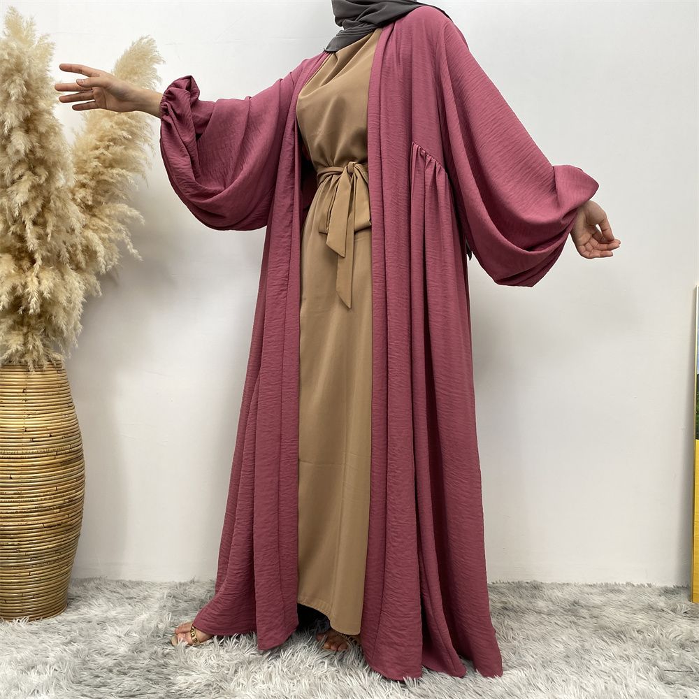 Middle Eastern Muslim, African Morocco, Dubai elastic cuff dress, fashionable women's dress, middle ruffled strap pocket cardigan long dress