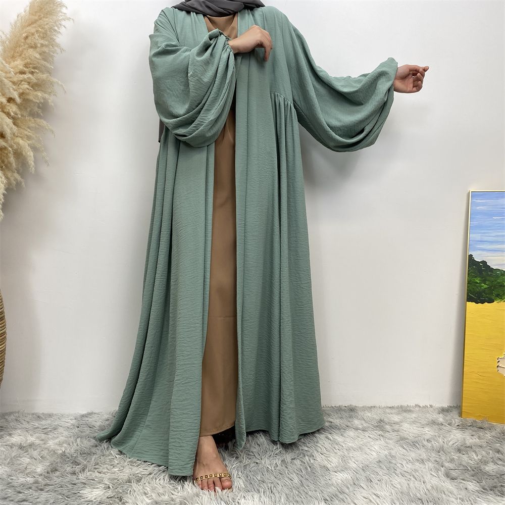 Middle Eastern Muslim, African Morocco, Dubai elastic cuff dress, fashionable women's dress, middle ruffled strap pocket cardigan long dress
