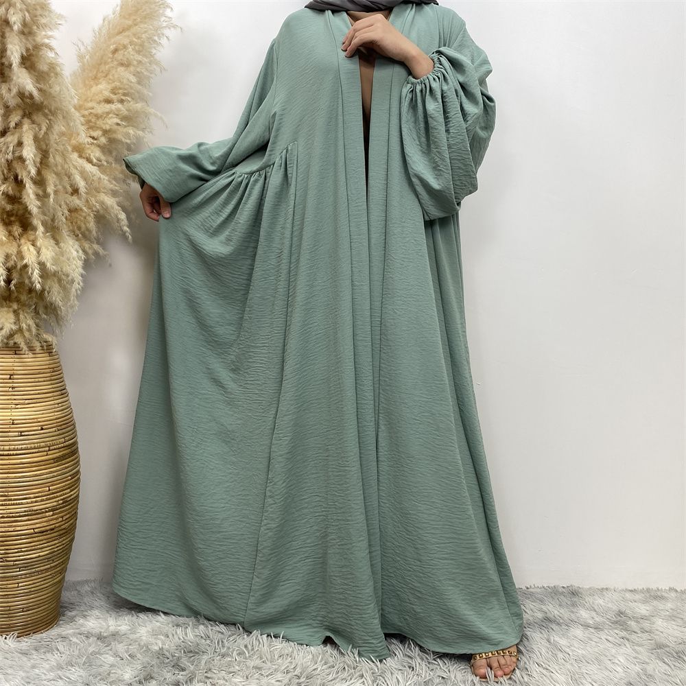 Middle Eastern Muslim, African Morocco, Dubai elastic cuff dress, fashionable women's dress, middle ruffled strap pocket cardigan long dress