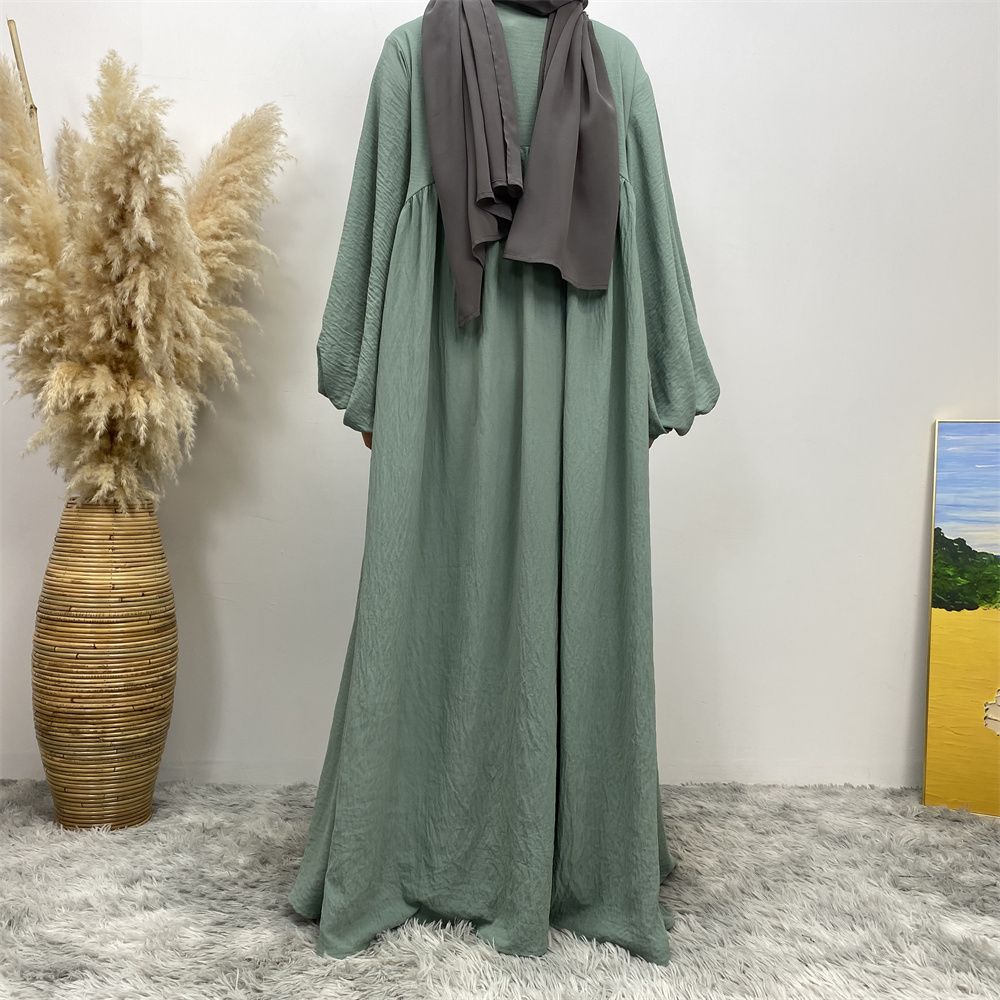 Middle Eastern Muslim, African Morocco, Dubai elastic cuff dress, fashionable women's dress, middle ruffled strap pocket cardigan long dress