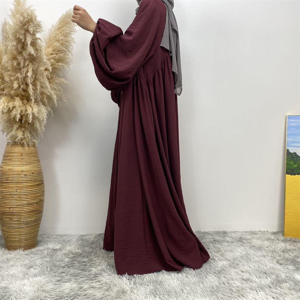 Middle Eastern Muslim, African Morocco, Dubai elastic cuff dress, fashionable women's dress, middle ruffled strap pocket cardigan long dress