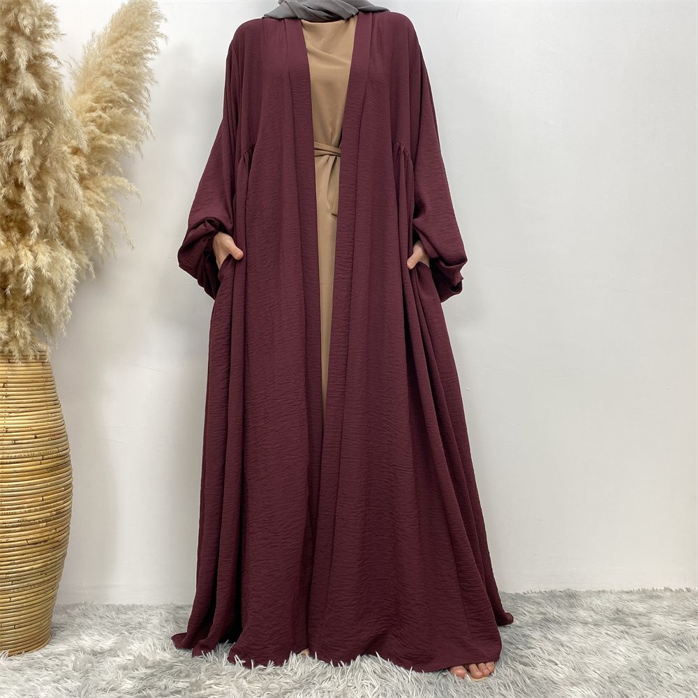 Middle Eastern Muslim, African Morocco, Dubai elastic cuff dress, fashionable women's dress, middle ruffled strap pocket cardigan long dress
