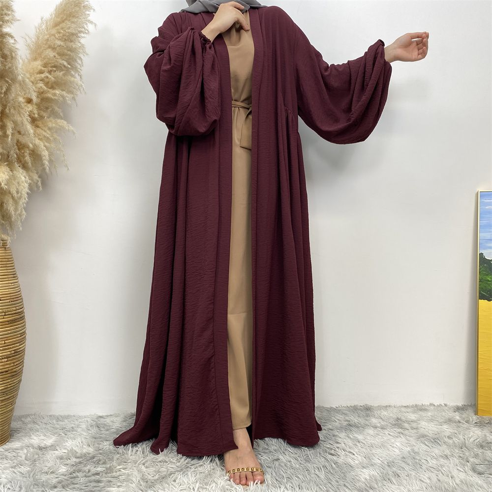 Middle Eastern Muslim, African Morocco, Dubai elastic cuff dress, fashionable women's dress, middle ruffled strap pocket cardigan long dress