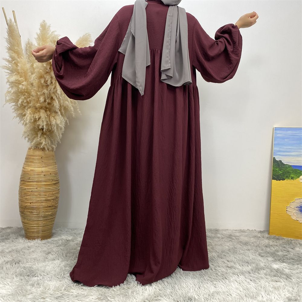 Middle Eastern Muslim, African Morocco, Dubai elastic cuff dress, fashionable women's dress, middle ruffled strap pocket cardigan long dress