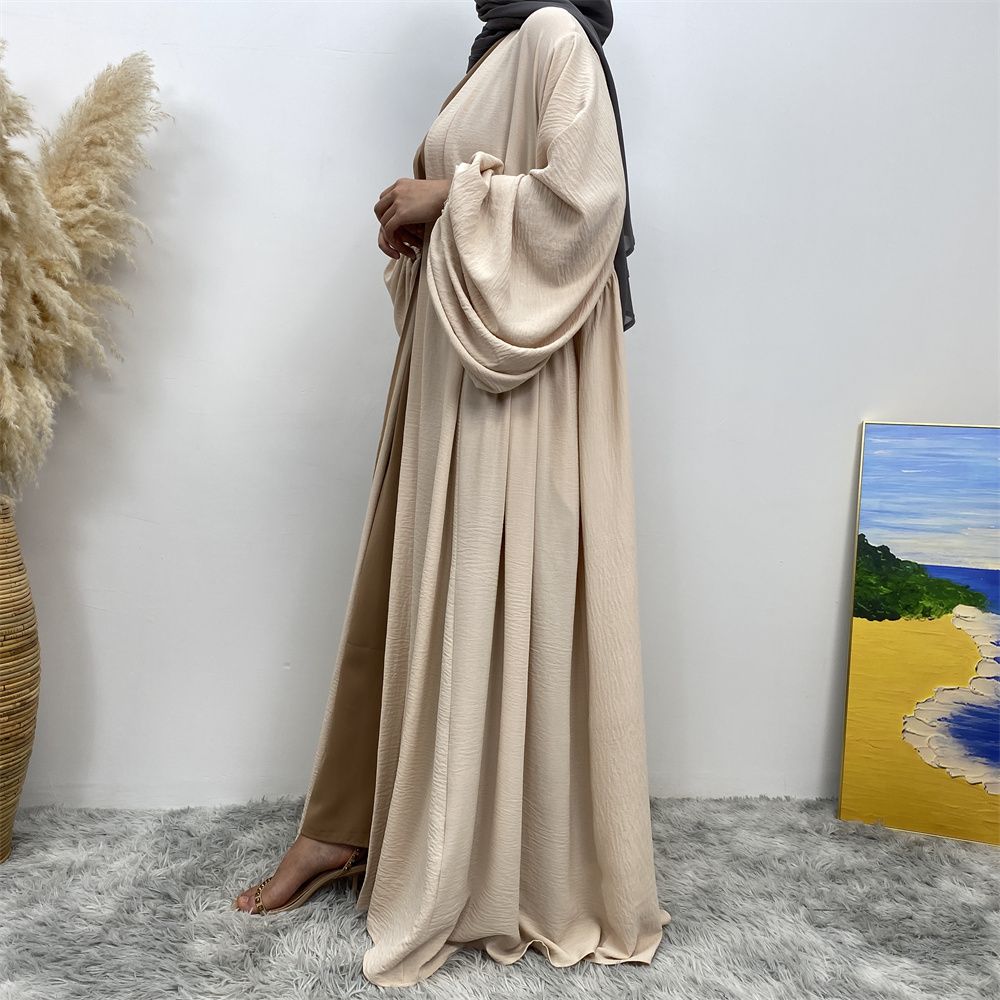 Middle Eastern Muslim, African Morocco, Dubai elastic cuff dress, fashionable women's dress, middle ruffled strap pocket cardigan long dress