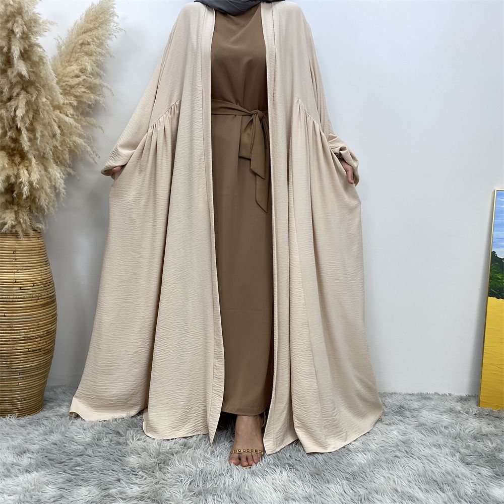 Middle Eastern Muslim, African Morocco, Dubai elastic cuff dress, fashionable women's dress, middle ruffled strap pocket cardigan long dress