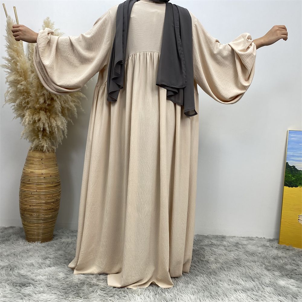 Middle Eastern Muslim, African Morocco, Dubai elastic cuff dress, fashionable women's dress, middle ruffled strap pocket cardigan long dress