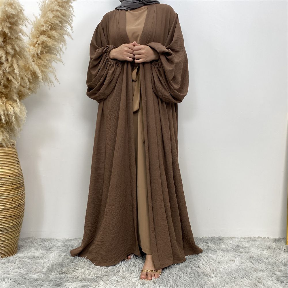 Middle Eastern Muslim, African Morocco, Dubai elastic cuff dress, fashionable women's dress, middle ruffled strap pocket cardigan long dress