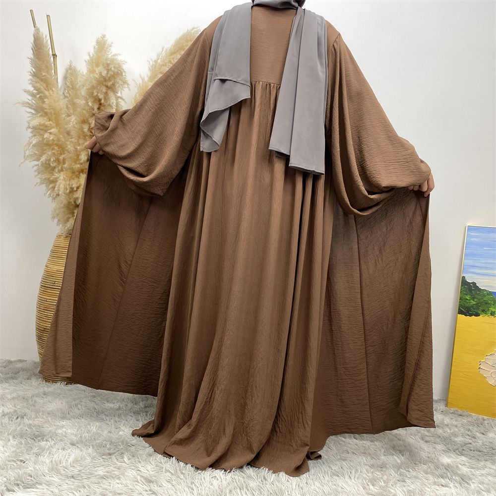 Middle Eastern Muslim, African Morocco, Dubai elastic cuff dress, fashionable women's dress, middle ruffled strap pocket cardigan long dress