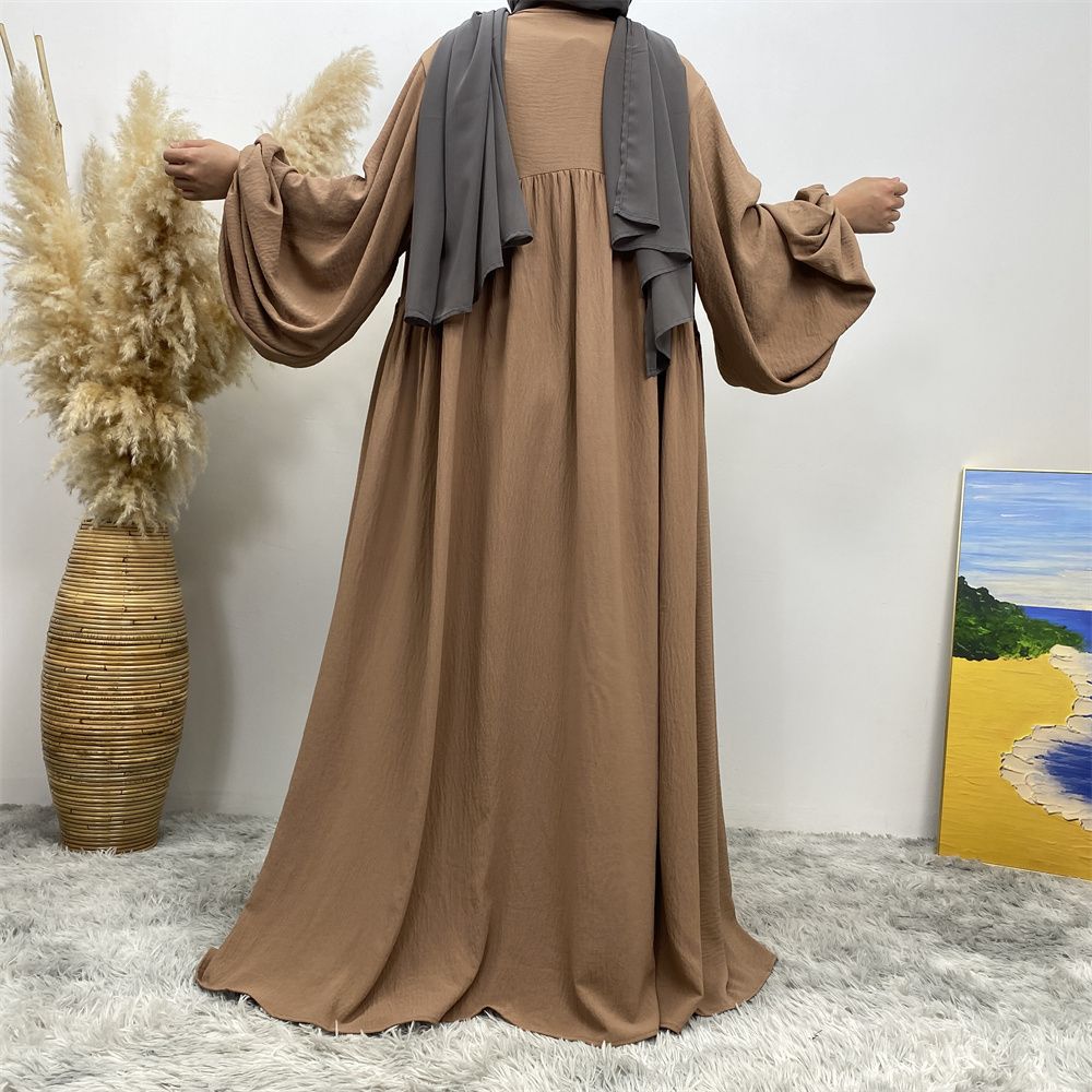 Middle Eastern Muslim, African Morocco, Dubai elastic cuff dress, fashionable women's dress, middle ruffled strap pocket cardigan long dress