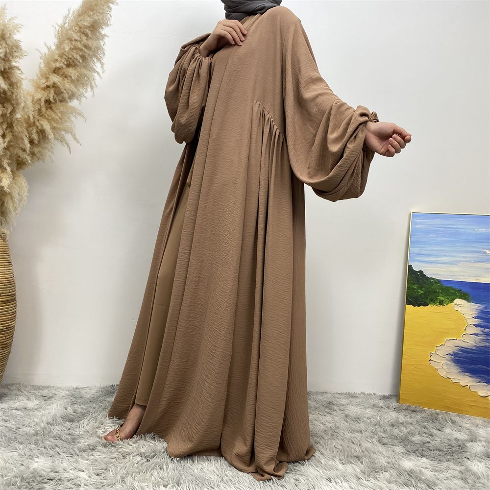 Middle Eastern Muslim, African Morocco, Dubai elastic cuff dress, fashionable women's dress, middle ruffled strap pocket cardigan long dress