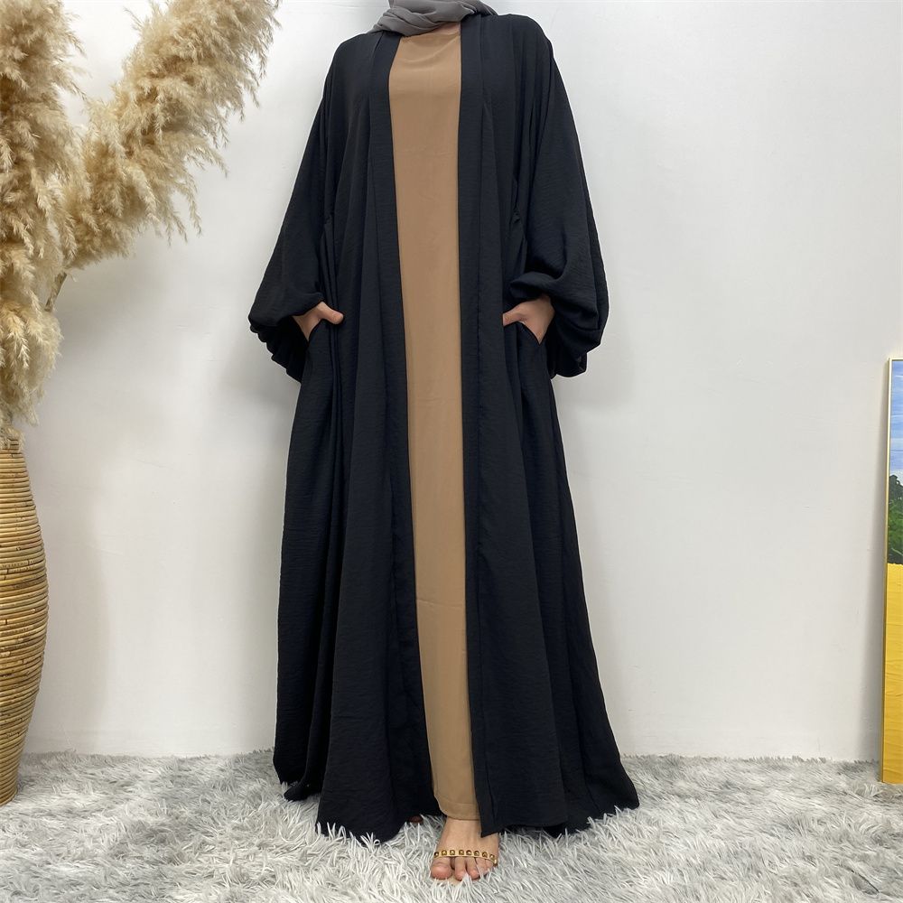Middle Eastern Muslim, African Morocco, Dubai elastic cuff dress, fashionable women's dress, middle ruffled strap pocket cardigan long dress