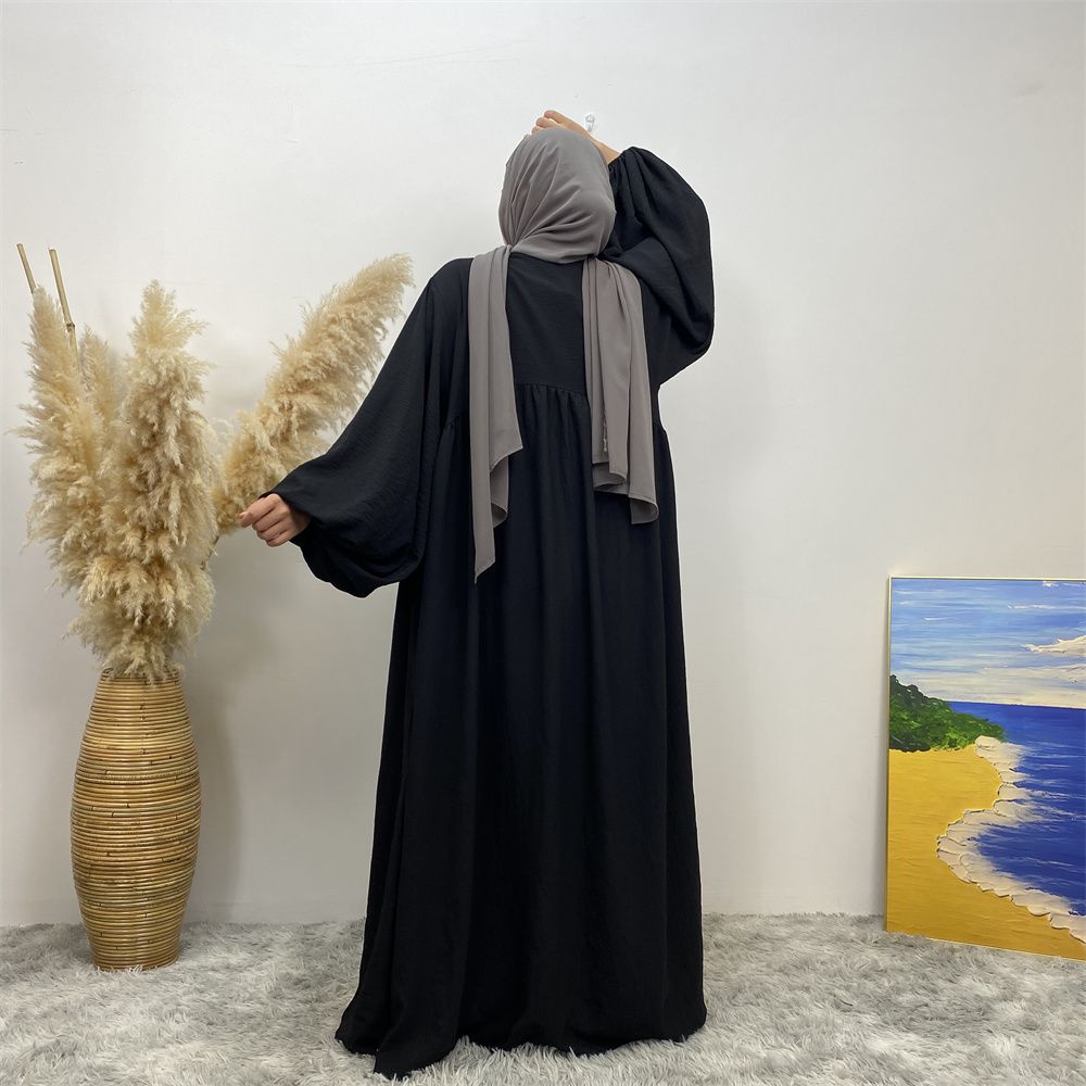 Middle Eastern Muslim, African Morocco, Dubai elastic cuff dress, fashionable women's dress, middle ruffled strap pocket cardigan long dress