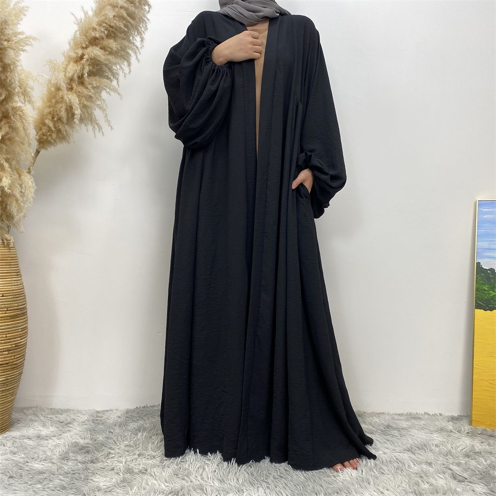 Middle Eastern Muslim, African Morocco, Dubai elastic cuff dress, fashionable women's dress, middle ruffled strap pocket cardigan long dress