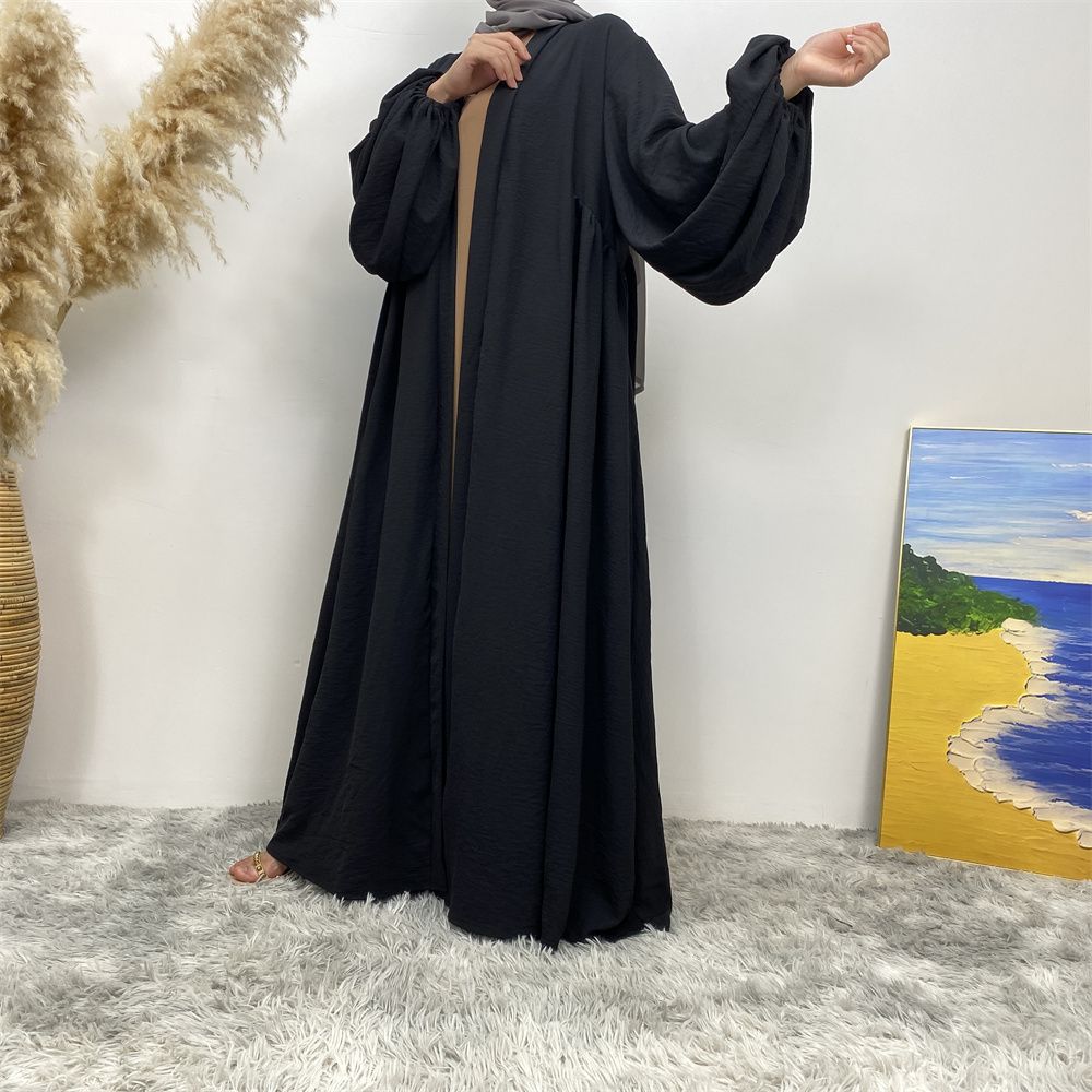 Middle Eastern Muslim, African Morocco, Dubai elastic cuff dress, fashionable women's dress, middle ruffled strap pocket cardigan long dress