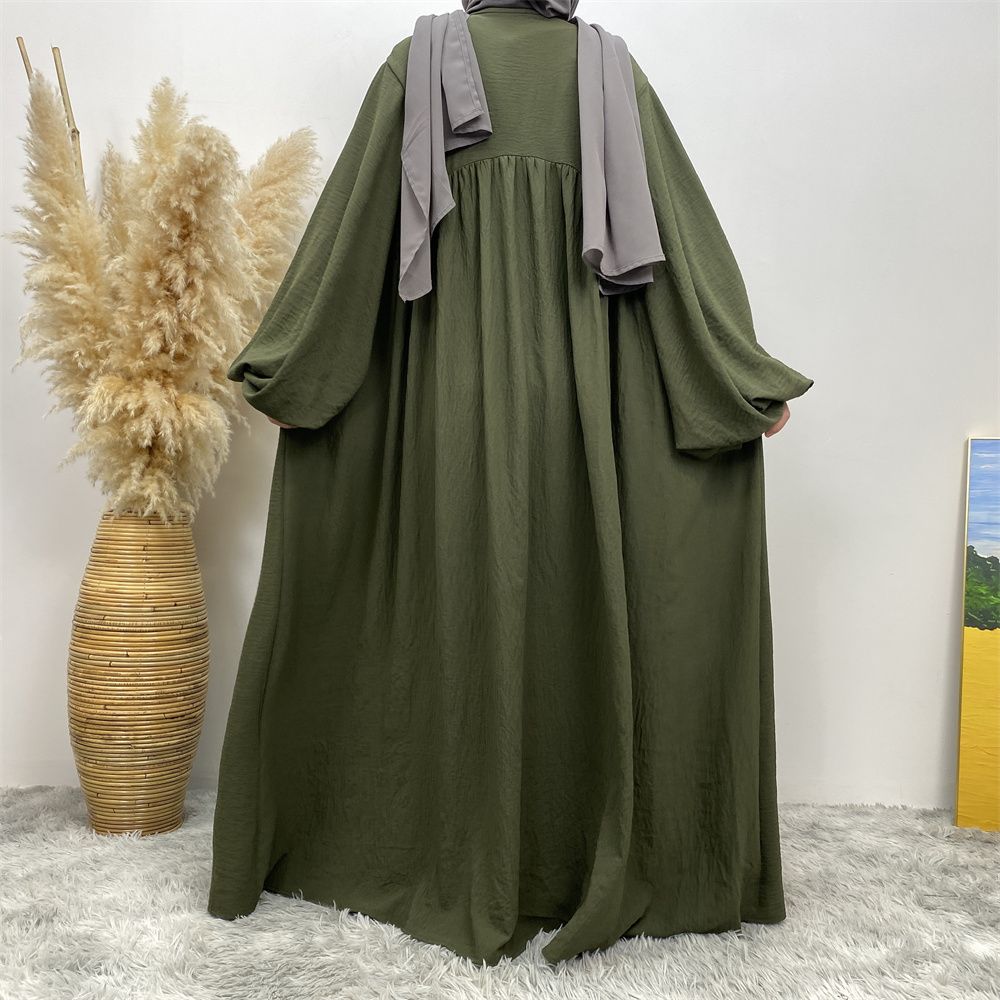 Middle Eastern Muslim, African Morocco, Dubai elastic cuff dress, fashionable women's dress, middle ruffled strap pocket cardigan long dress