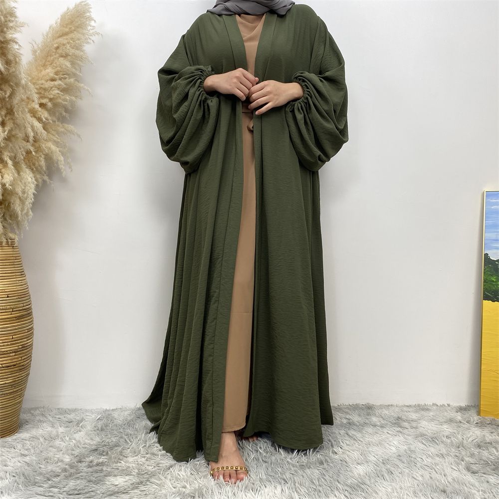 Middle Eastern Muslim, African Morocco, Dubai elastic cuff dress, fashionable women's dress, middle ruffled strap pocket cardigan long dress