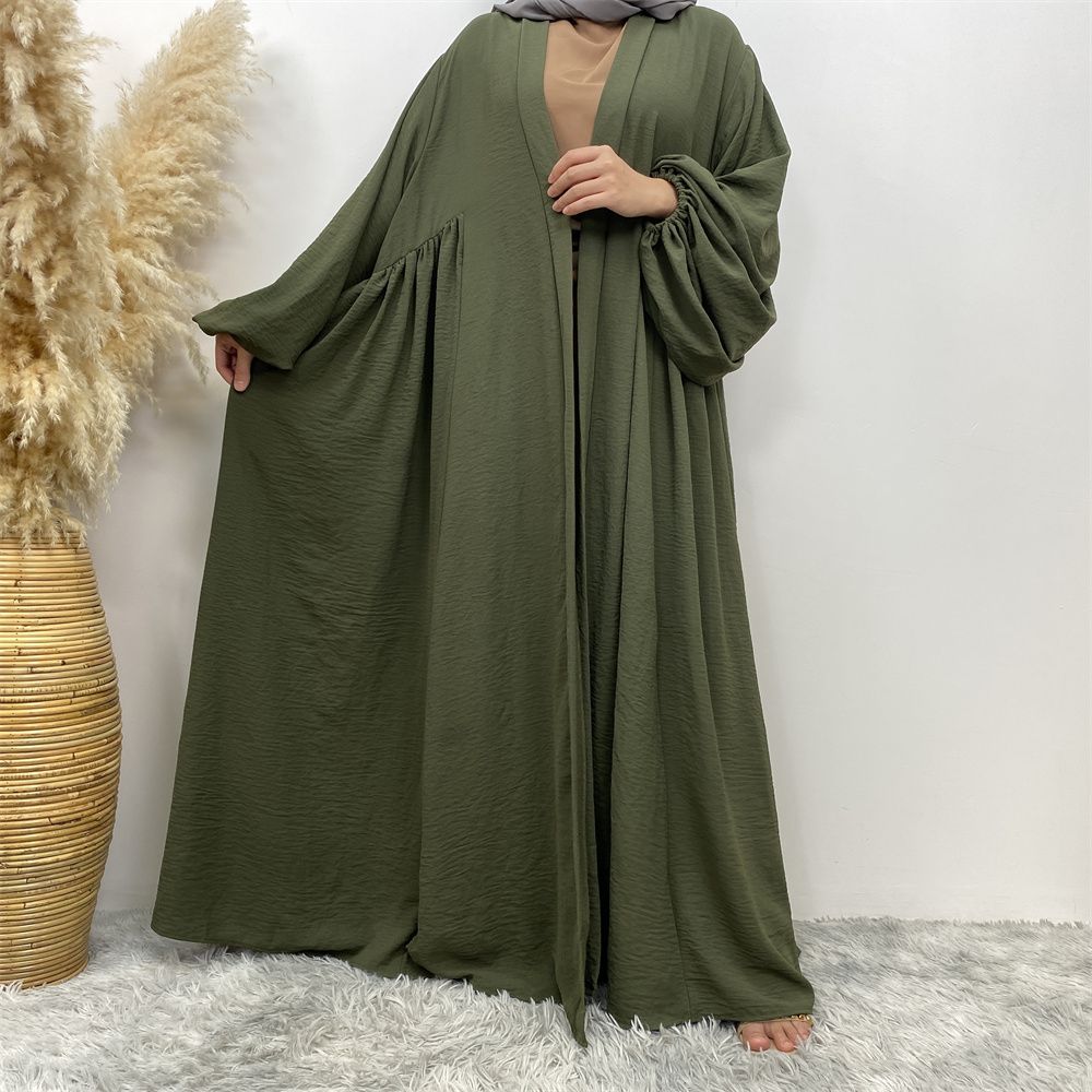 Middle Eastern Muslim, African Morocco, Dubai elastic cuff dress, fashionable women's dress, middle ruffled strap pocket cardigan long dress