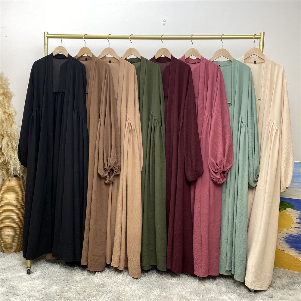 Middle Eastern Muslim, African Morocco, Dubai elastic cuff dress, fashionable women's dress, middle ruffled strap pocket cardigan long dress