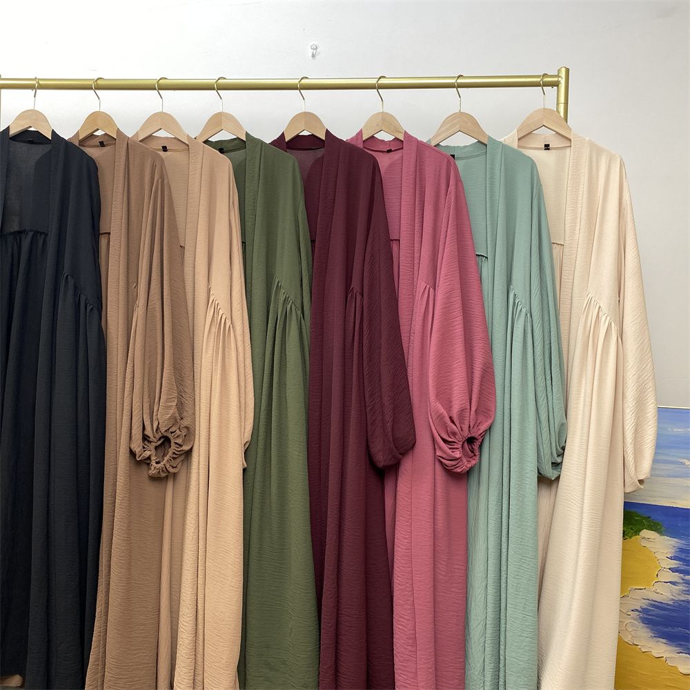 Middle Eastern Muslim, African Morocco, Dubai elastic cuff dress, fashionable women's dress, middle ruffled strap pocket cardigan long dress